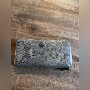 Tan Snakeskin Coach Long Wallet | 12 card slots + bill slot + coin zip